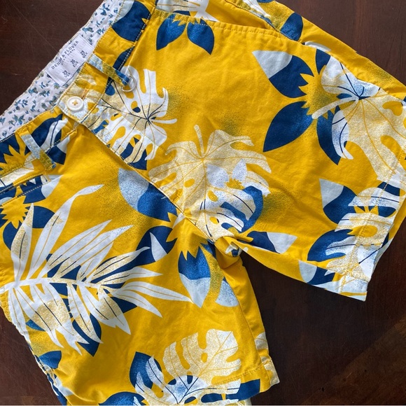 Rickey Singh Other - Vibrant Yellow and Blue Flat Front Tropical Shorts